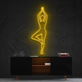 "Yoga Tree Pose" Neon Sign 60cm (2ft) / Yellow / Cut to Shape by Neon Icons