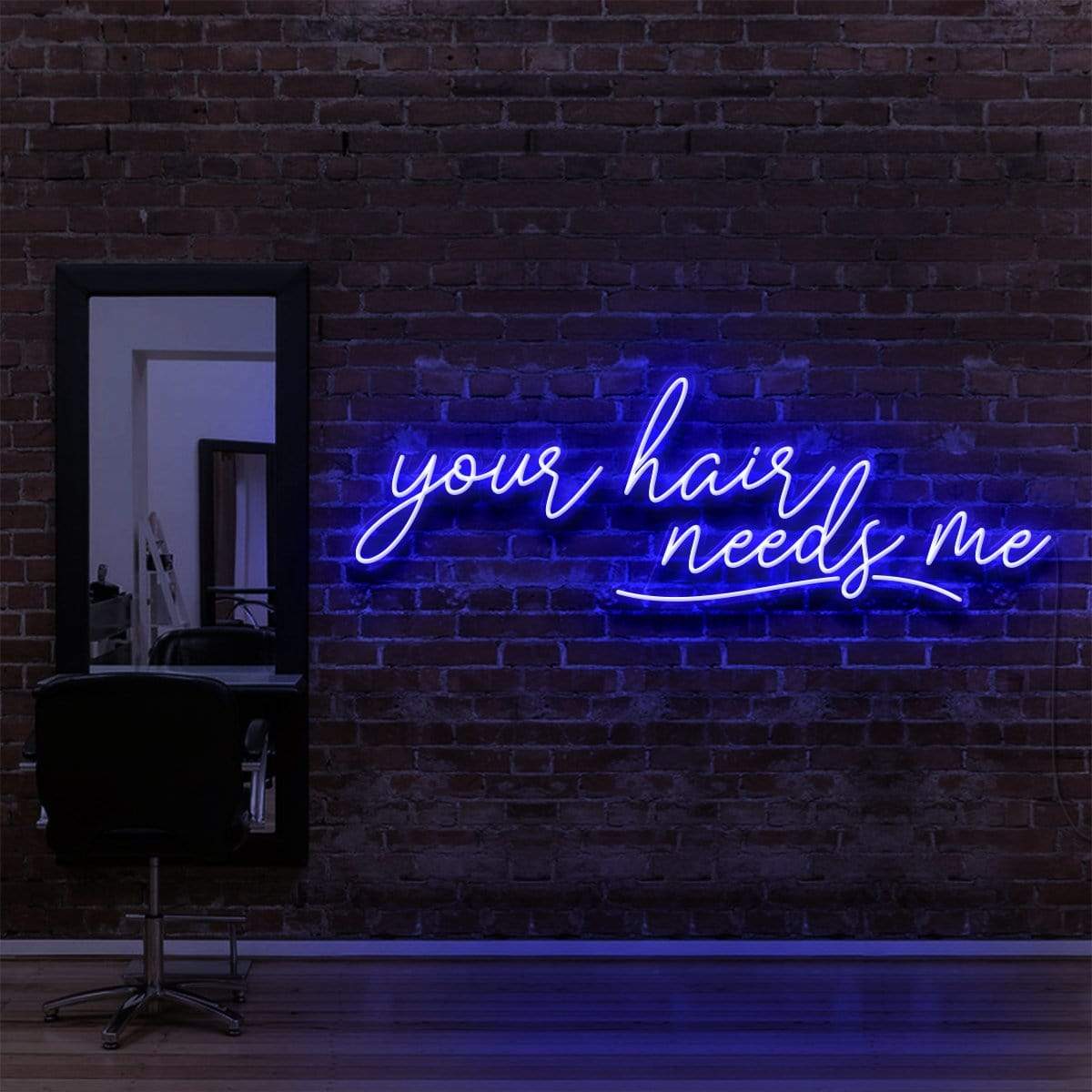 "Your Hair Needs Me" Neon Sign for Hair Salons & Barbershops 90cm (3ft) / Blue / LED Neon by Neon Icons